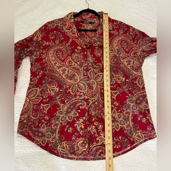 LAUREN Ralph Lauren Red/Gold Paisley Print Pajama Top. Size XL. - Picture 8 of 9